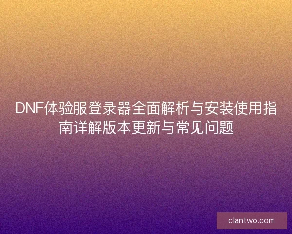 DNF体验服登录器全面解析与安装使用指南详解版本更新与常见问题