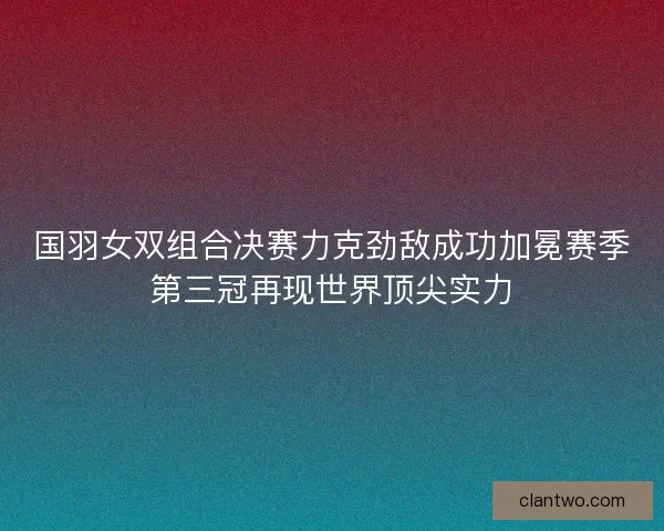 国羽女双组合决赛力克劲敌成功加冕赛季第三冠再现世界顶尖实力